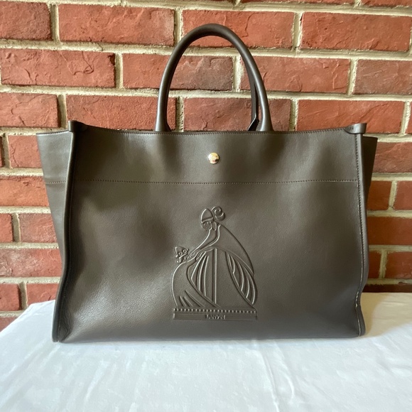 •Lanvin #22115 RARE Baratas Embossed Leather MM Tote Bag Embossed Logo Unisex - Picture 1 of 16
